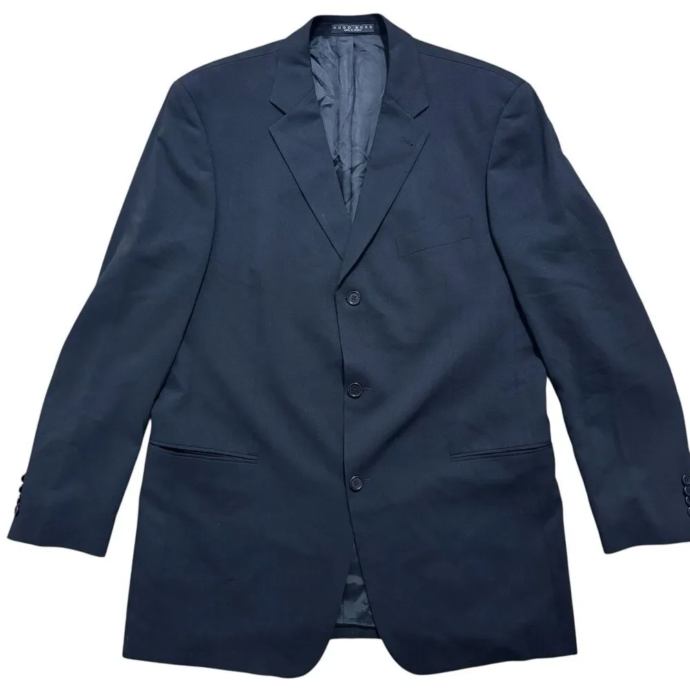 Hugo Boss Blazer Mens 44L Black 100% Virgin Wool Jacket 3 Button Classic